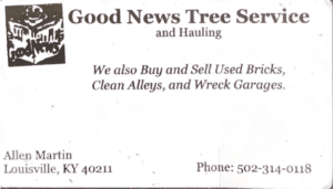 Good News Tree Service business card
