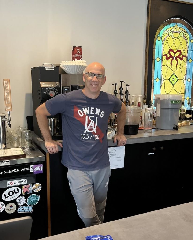 Rob Arnold behind the bar at Pregame Coffee Shop