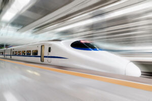 A bullet train speeding through a tunnel